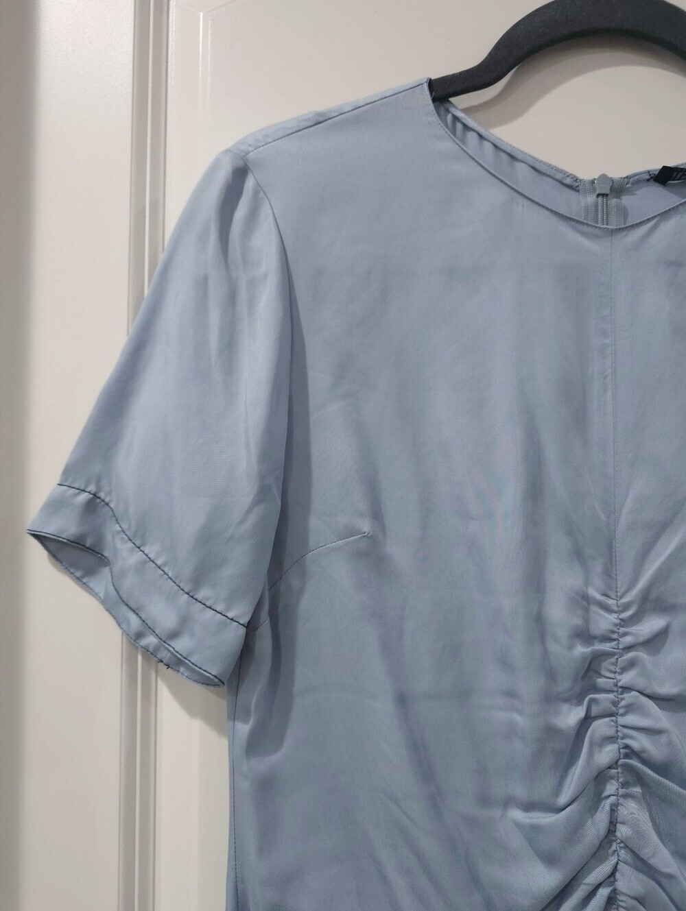 ZARA Refined Lagenlook Satin Powder Blu Tunic, Minimalist Effortless Chic, Nwt S - Picture 5 of 15